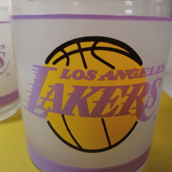 Set of 2 Vintage Los Angeles Lakers Frosted Glasses Mobil ROCKS GLASSES - Picture 6 of 8